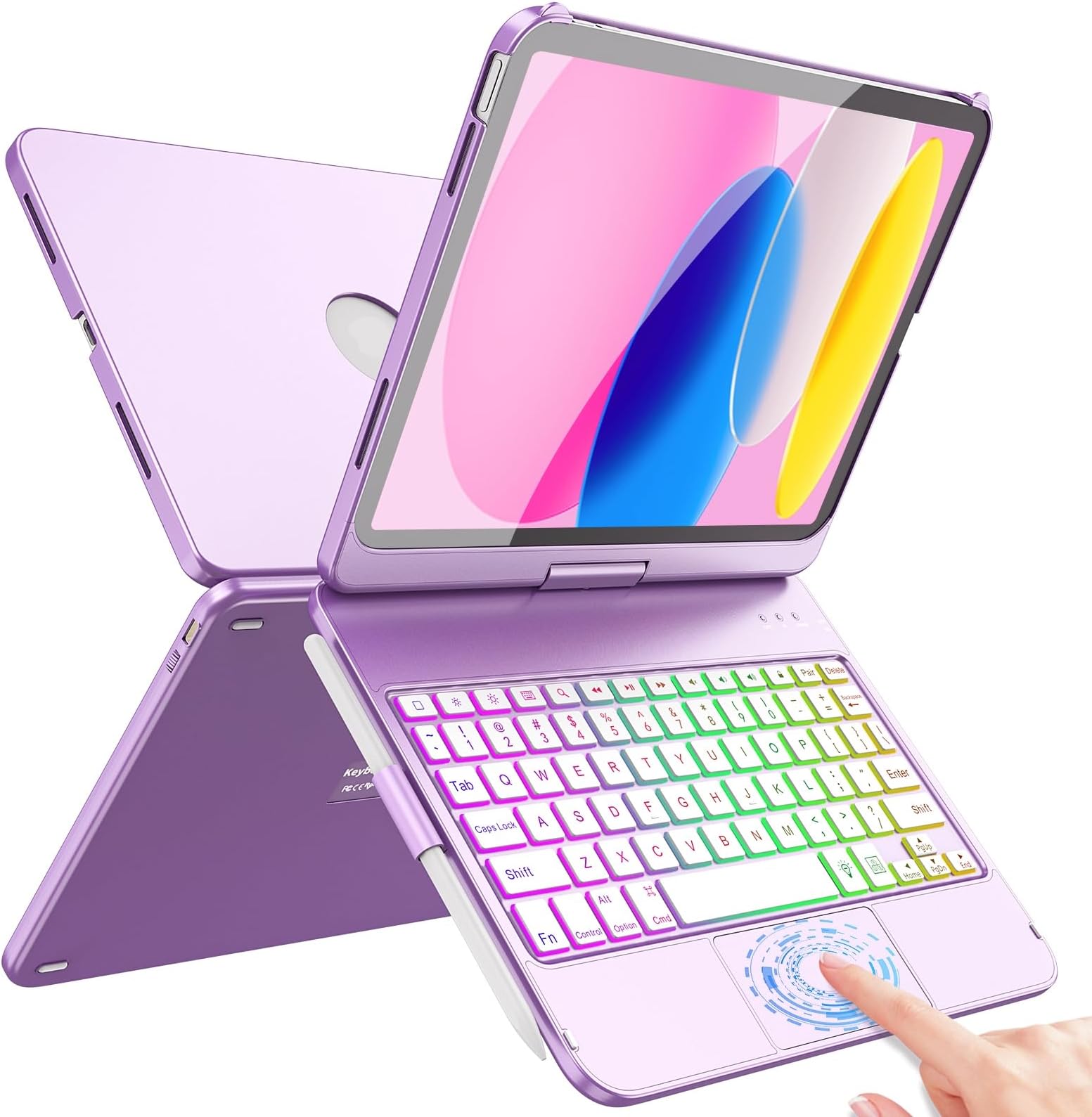 FUWANG Touch Keyboard Case for iPad (A16) 11th Generation 11 inch 2025&10th Gen 10.9 inch 2022, 360° Rotate for iPad 10th Generation Case with Keyboard, Backlit Keyboard Case with Pencil Holder,Purple