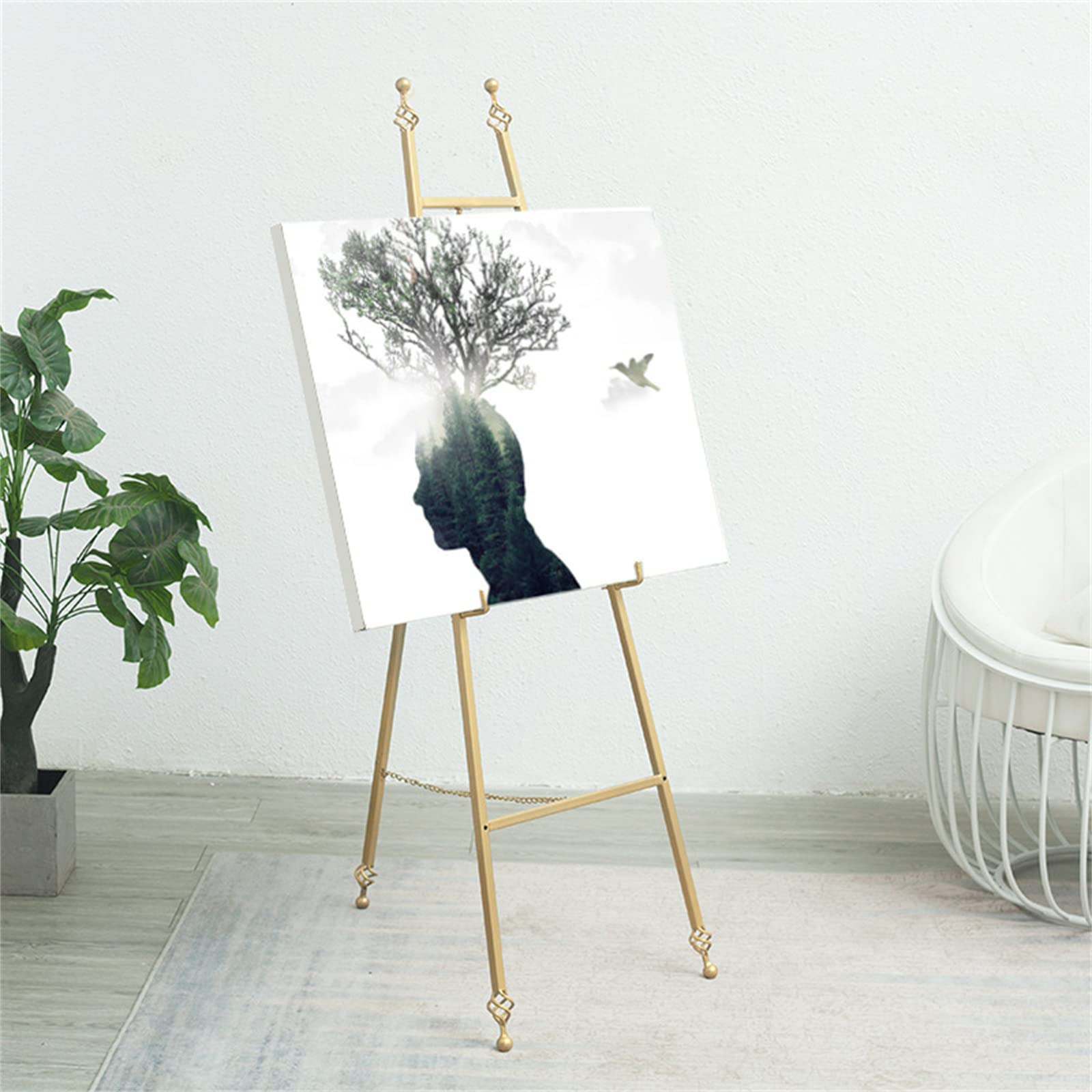 Caballete de exhibición para Bodas Caballete de Metal Plegable de Altura Ajustable de 150 cm Caballete de Piso con Marco en A Caballete de Arte portátil para Pintar y Dibujar, Dorado/Plateado