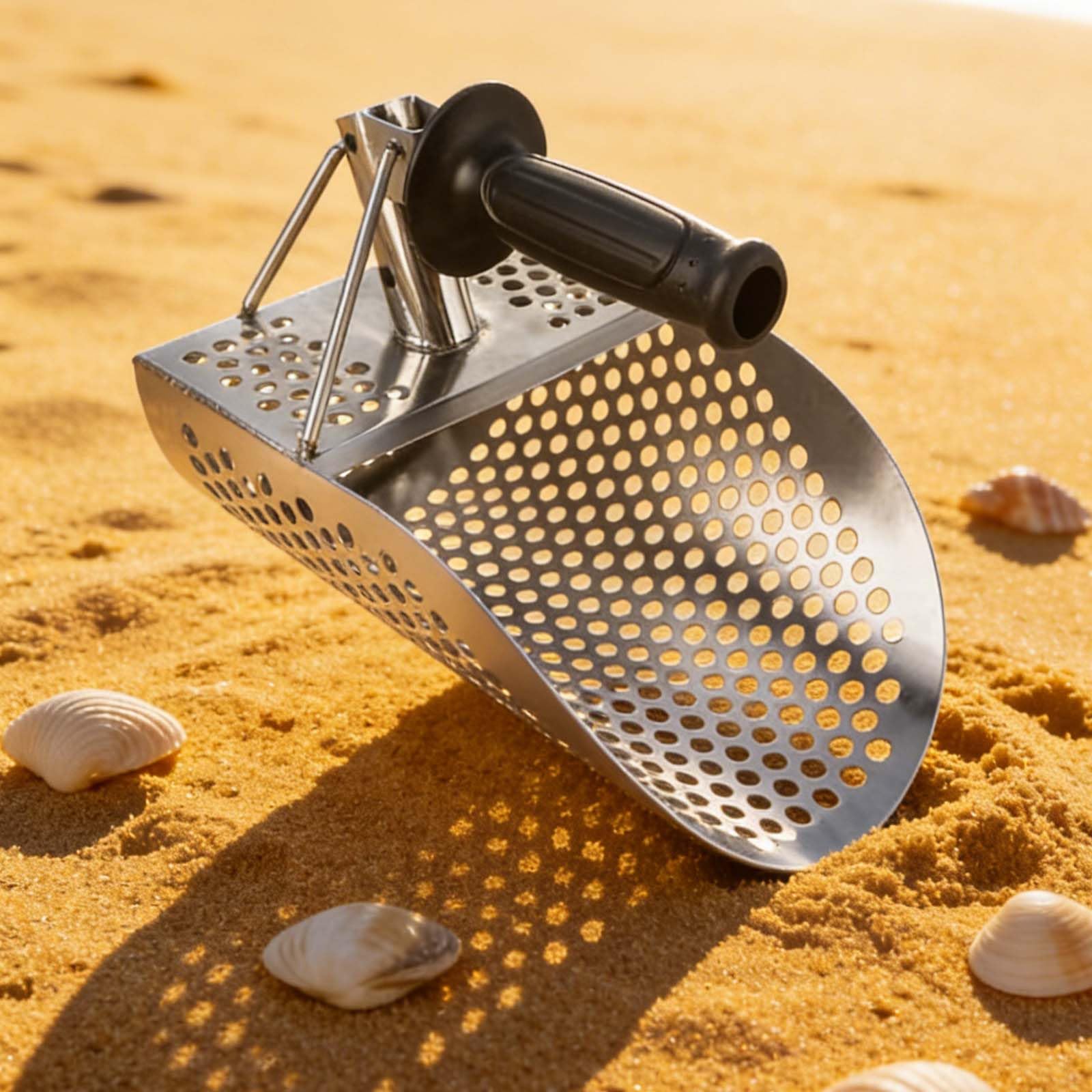 Łopatka do piasku do wykrywania metalu 304 ze stali nierdzewnej zdejmowana szufelka do poszukiwania skarbów z przesiewaczem, wytrzymała łopata do kopania na plaży, srebrna