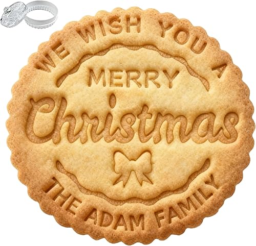Personalized Christmas Cookie Stamp with Family Name,Custom Cookie Cutter Stamps for Baking Fondant Embosser Cupcake Topper Biscuit Sugar Paste