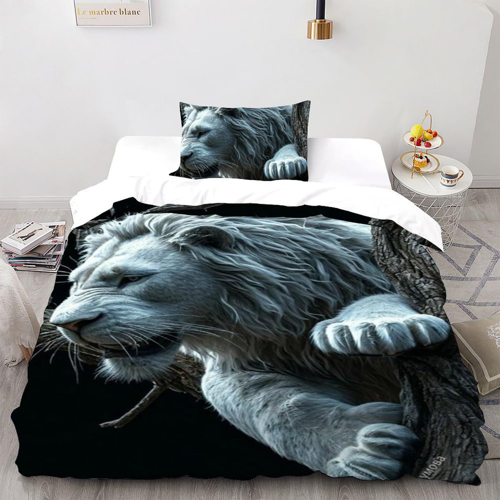 Housse de couette single animaux imprimé 3D en microfibre 135x200cm pour enfant