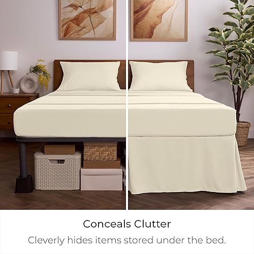 Miniatura 3 de Mellanni Falda de cama tamaño Queen, falda de cama, faldón guardapolvo plisado a medida de 15 pulgadas, ropa de cama de lujo de hotel, resistente a