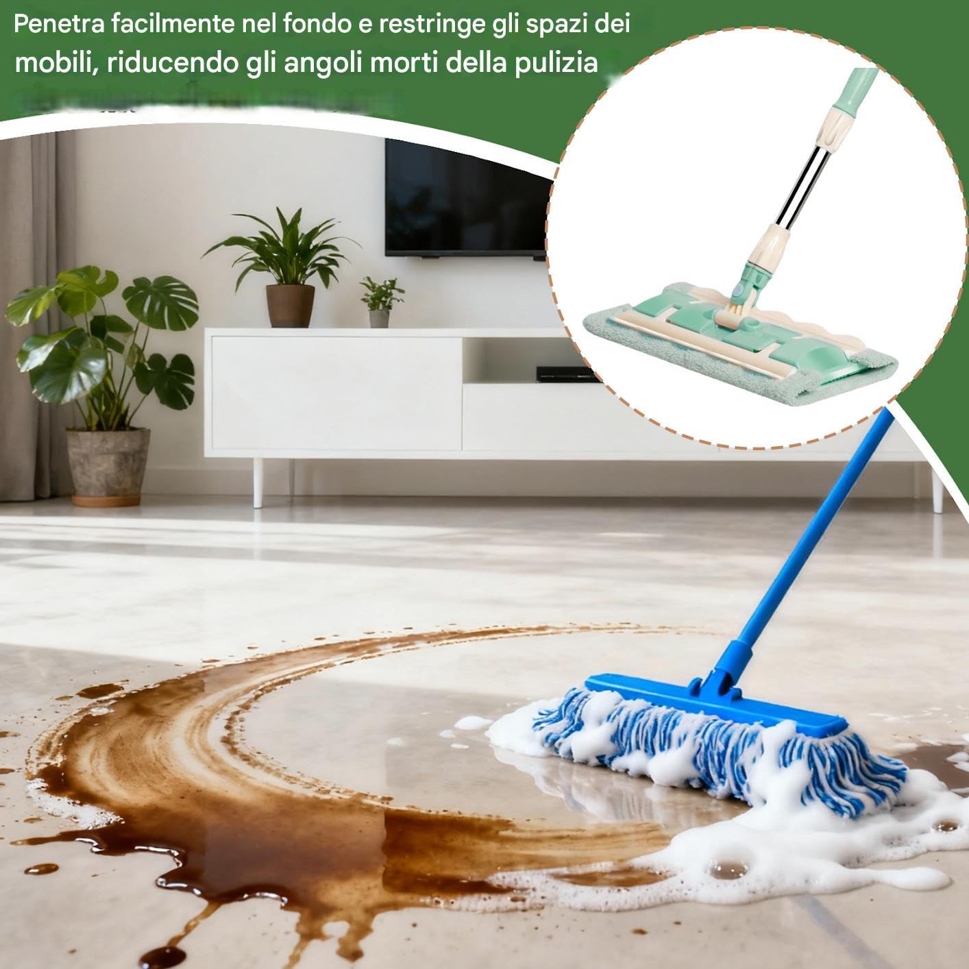 Mopa Plana para Limpieza de Suelos 7 Almohadillas Mango Telescópico Fregado | Mopa Giratoria 360 Grados para Seco y Húmedo Para Madera, Laminado, Baldosas, Baño, Cocina y Mantenimiento Diar