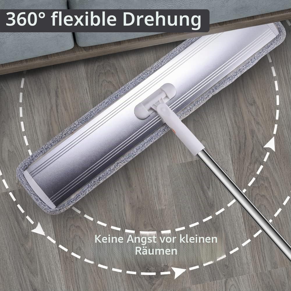 Mikrofaser-Wischmopp, 81,3 cm, Flacher Wischmopp, groß, breit, für Hartholz, Laminat, Fliesen, Bodenreinigung, 360 Grad drehbarer Staub, Nassmopp mit Edelstahlgriff, 4 Wiederverwendbare Mopp-Pads