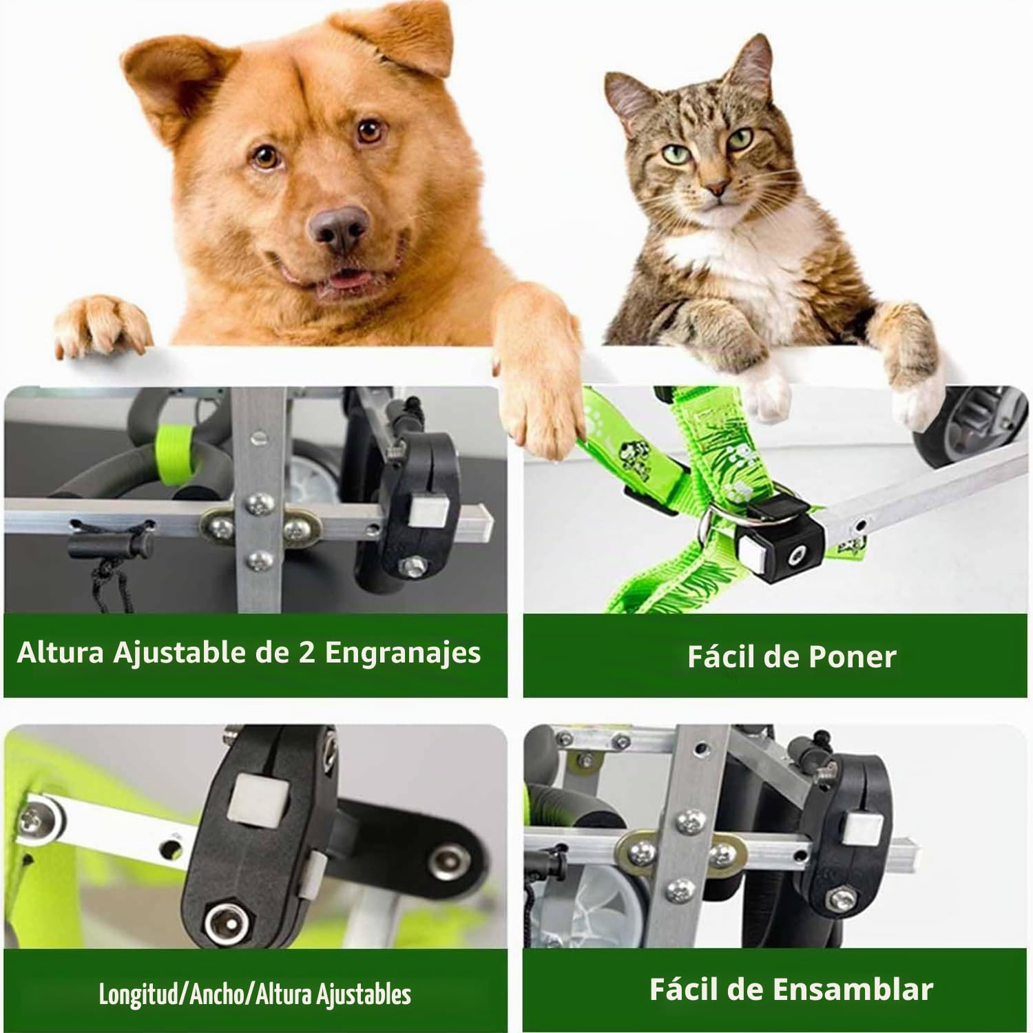 Silla De Ruedas Para Perros,Sillas Dos Ruedas,Ajustables Patas Traseras Mascotas PequeñAs,Ideal RehabilitacióN Piernas En Personas Mayores, Lesionadas,Con Artritis Con Perros,Gatos DéBiles(XS,Four whe