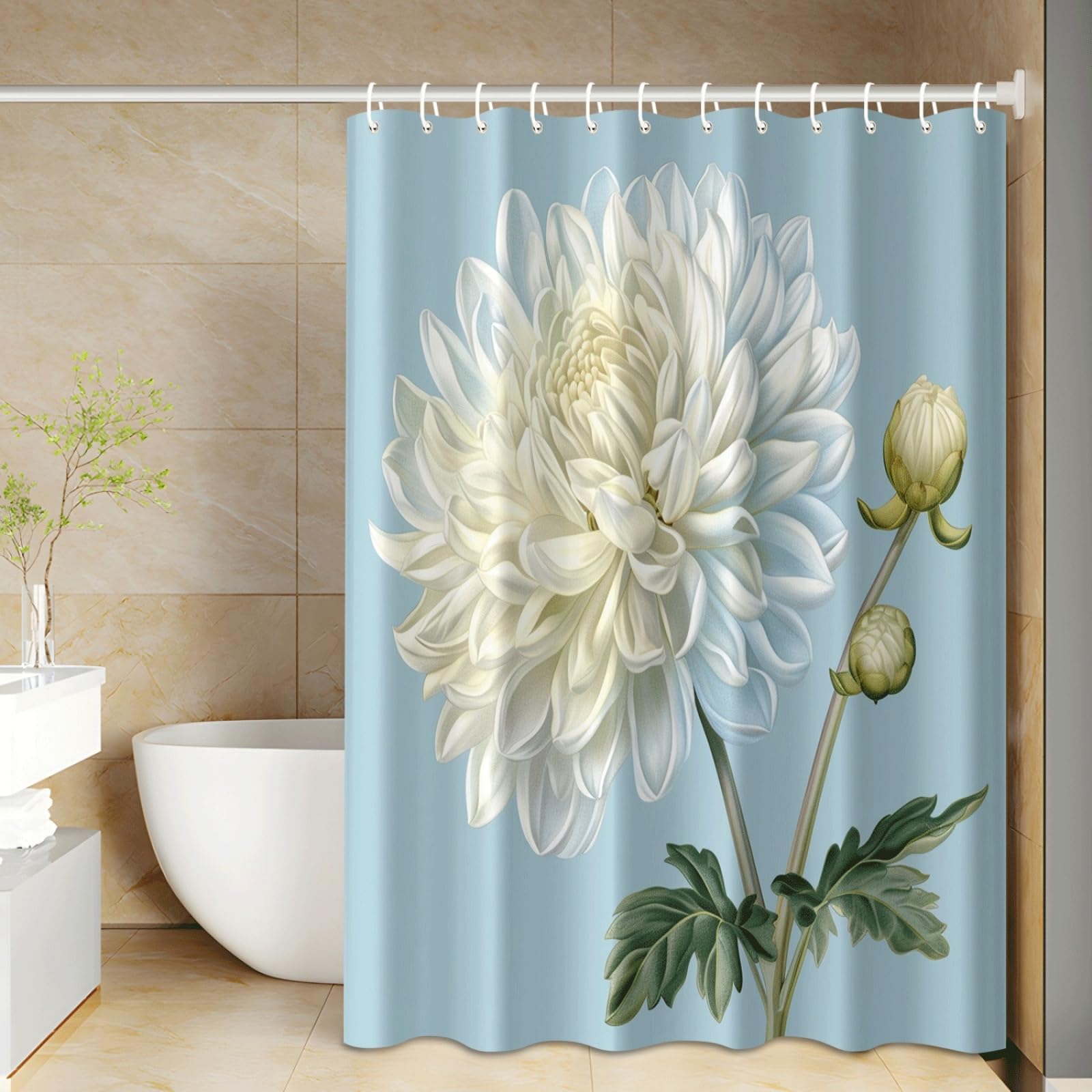 Rideau douche fleur verte bleue imperméable et lavable pour baignoire 180x200