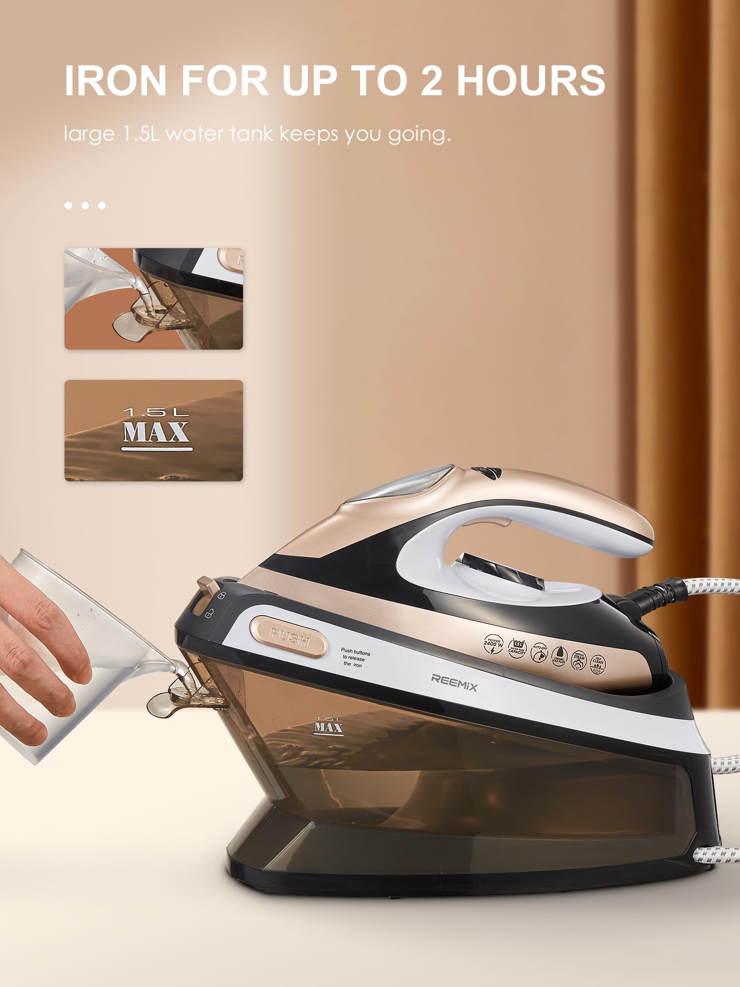 Stiroplus Dampfbügeleisen 8,5 Bar - 1,7L Tank 240g/min ECO Funktion