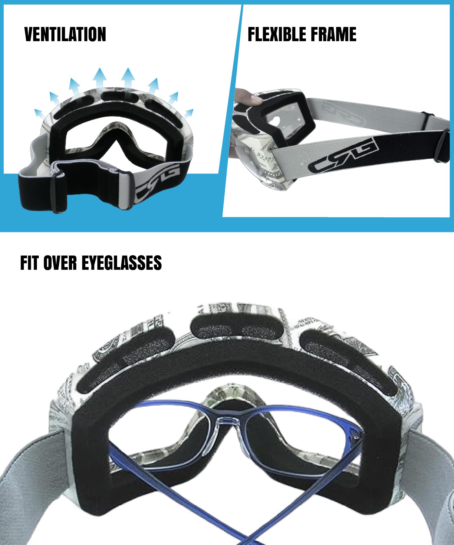 CRG Sports motocross ATV Dirt bike off Road Racing goggles T815 – 27 – 1 A T815 – 27 – 1 A, colore: Nero