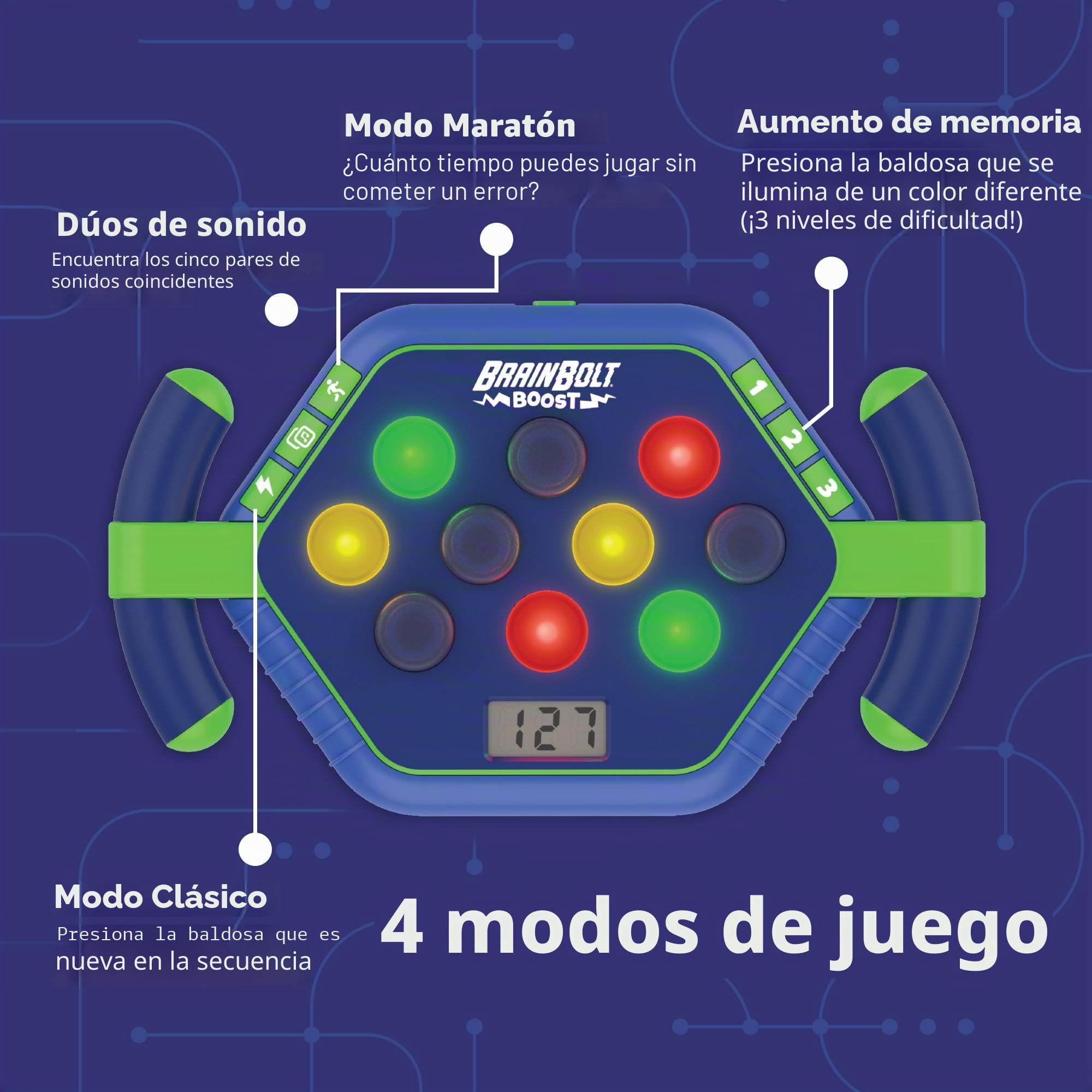 Learning Resources BrainBolt Boost, Juego de Memoria electrónico para niños, 5+, 3 Modos de Juego, para 1 Jugador, Juegos de Viaje para niños