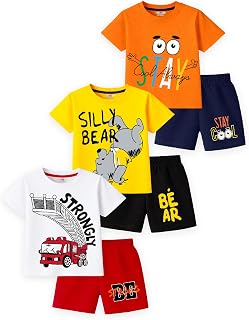 Kuchipoo Boys Cotton T-Shirt & Shorts | Printed Summer Wear Set | Soft & Comfortable Kids Clothing | Pack of 3 Price In India