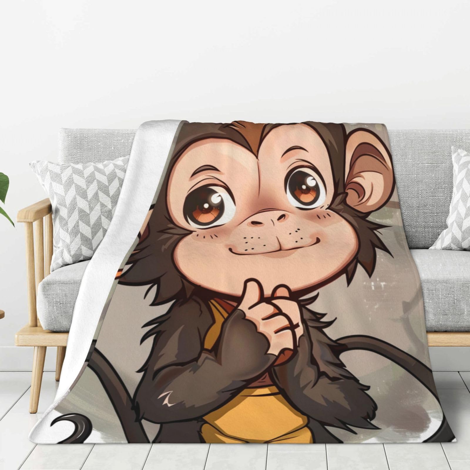 Couverture flanelle chaude Monkey Art plaid lit et canapé épais imprimé 152x203 cm