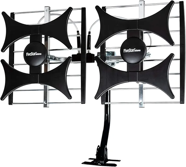 Five Star Multi-Directional 4V HDTV Amplified Antenna - up to 200 Mile Range, UHF/VHF, Indoor, Attic, Outdoor, 4K Ready 1080P FM w/ 40ft RG6 coaxial Cable, Mounting Pole