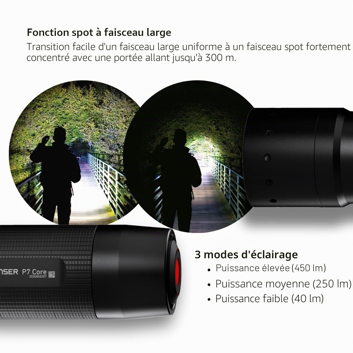 Ledlenser P7 Core Lampe torche, 450lm, Piles AAA, Autonomie de 25h