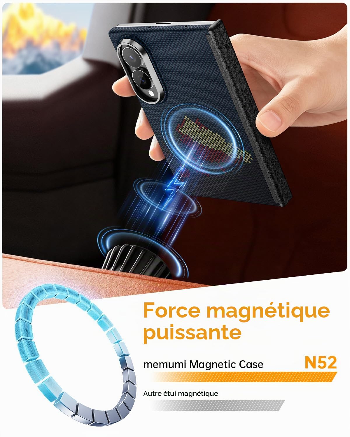 memumi Coque magnétique en Fibre d'aramide pour Samsung Z Fold 8