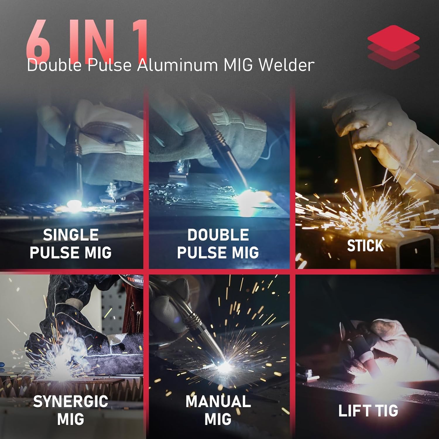 YESWELDER 200Amp Aluminum MIG Welder with Pulse YWM-211P, 110/220V Dual Voltages MIG/Stick/Lift TIG Multi Proces MIG Welding Machine,Spool Gun Compatible