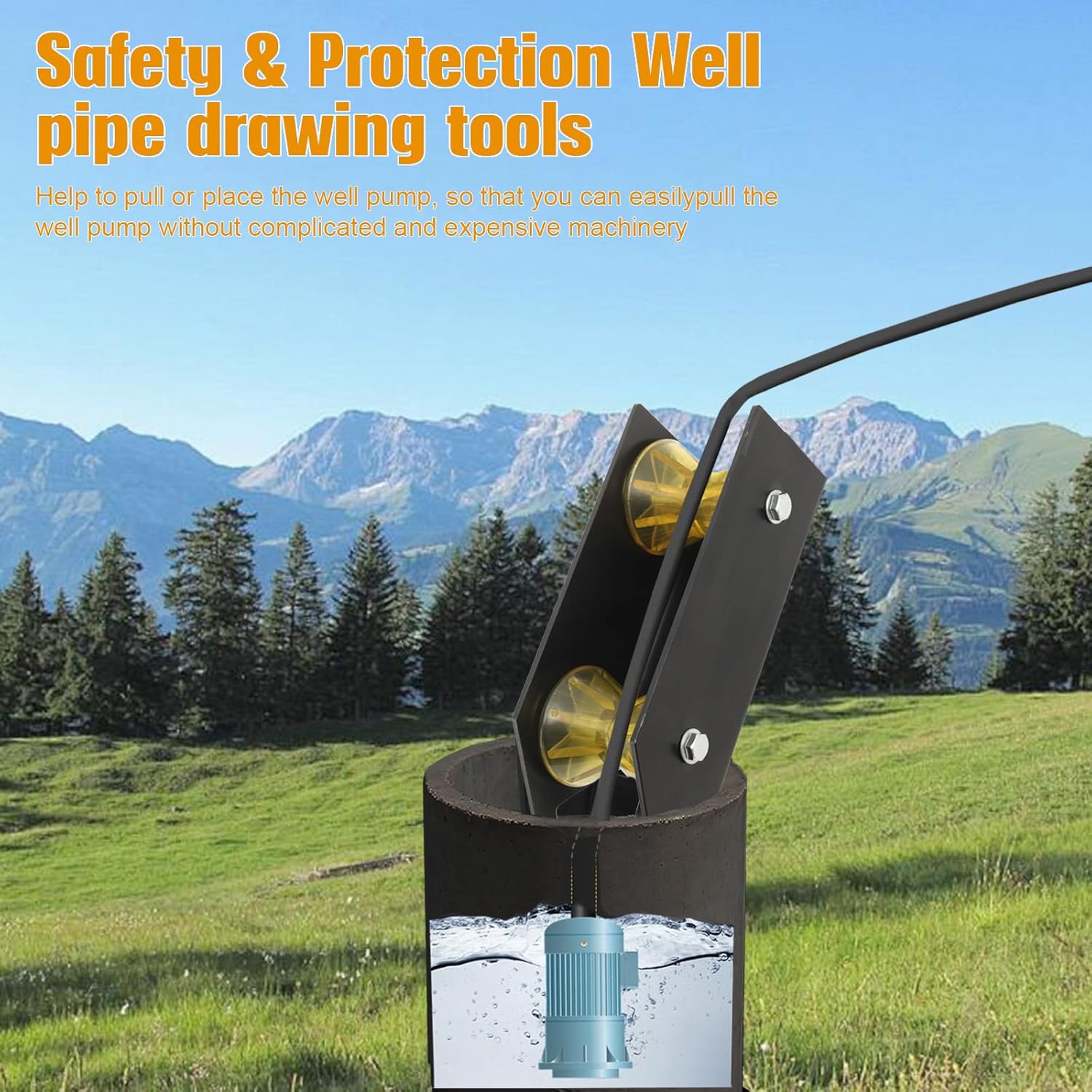 Water Pump Pulley Water Well Pump Puller Pulling Installing Assist Tool, Submersible Well Pump Well Pipe Pulling Tools and Cable Rollers, Fit for Well Pump Pipe/Poly Pipe/Flexible Pipe/Wire