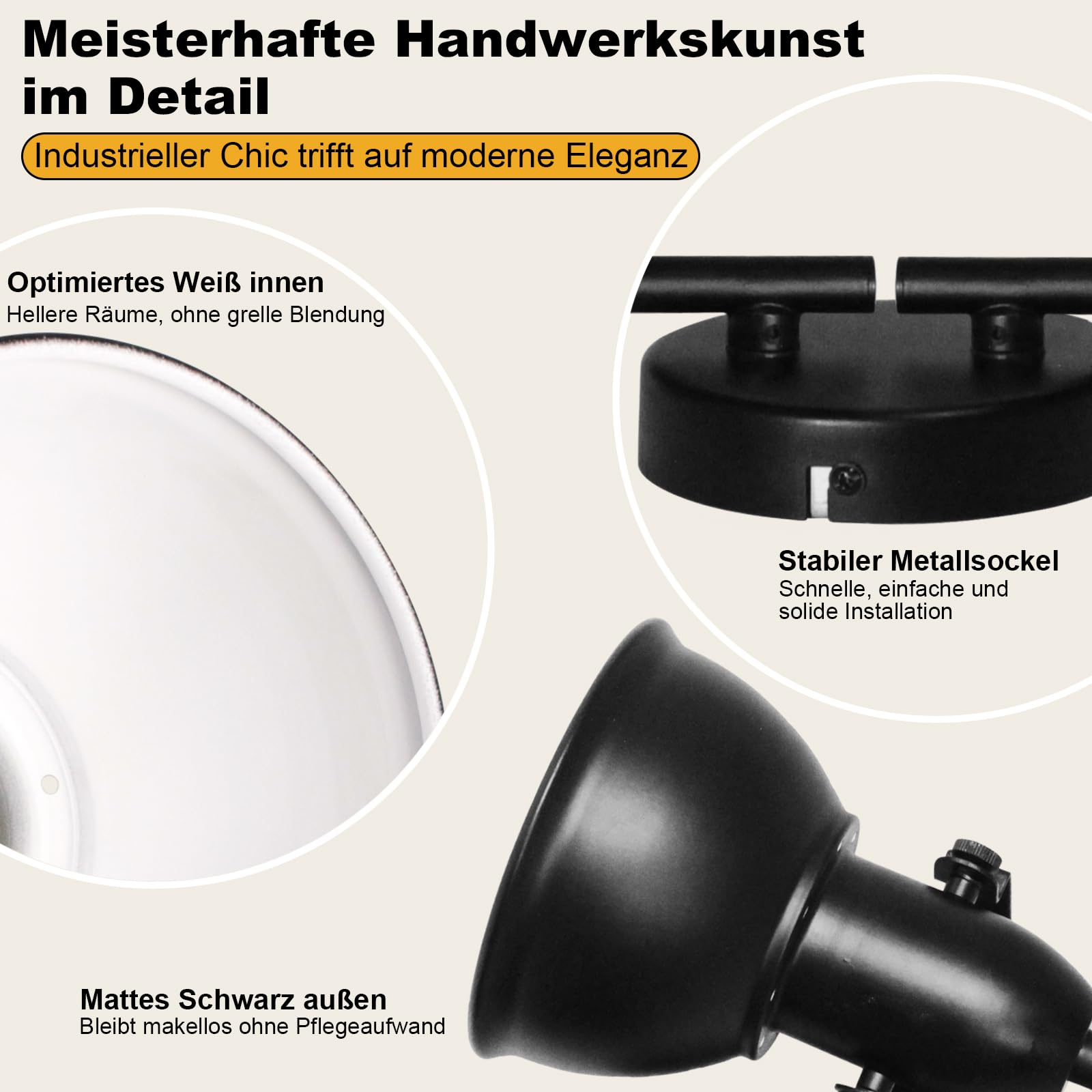 Deckenlampe 4 Flammig Schwenkbar E27 Deckenleuchte Wohnzimmer | Industrial, Schwarz-weiß, Deckenstrahler mit Verstellbaren, Vintage Metall, Wandlampe Innen, Ohne Leuchtmittel