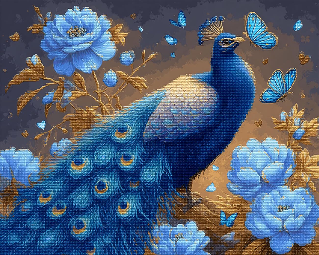 RKFLGEW DIY Bead Embroidery Kit Peacock and Peony 50x70cm