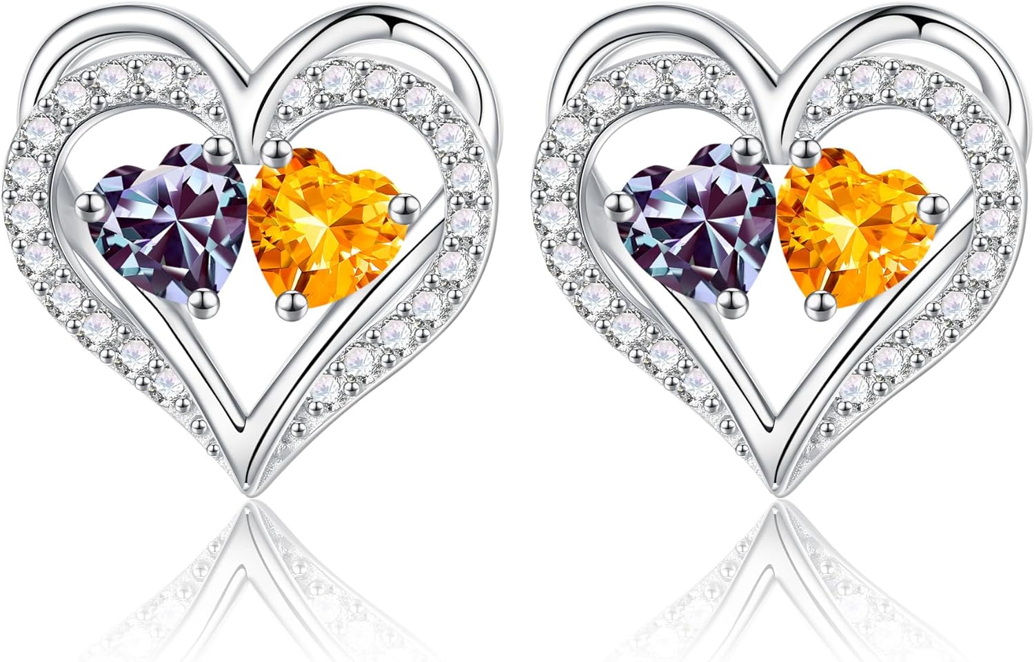 Iefil Heart Earrings for Women - 925 Sterling Silver Birthstone Earrings, Anniversary Birthday Gifts for Women Wife Girlfriend Mom