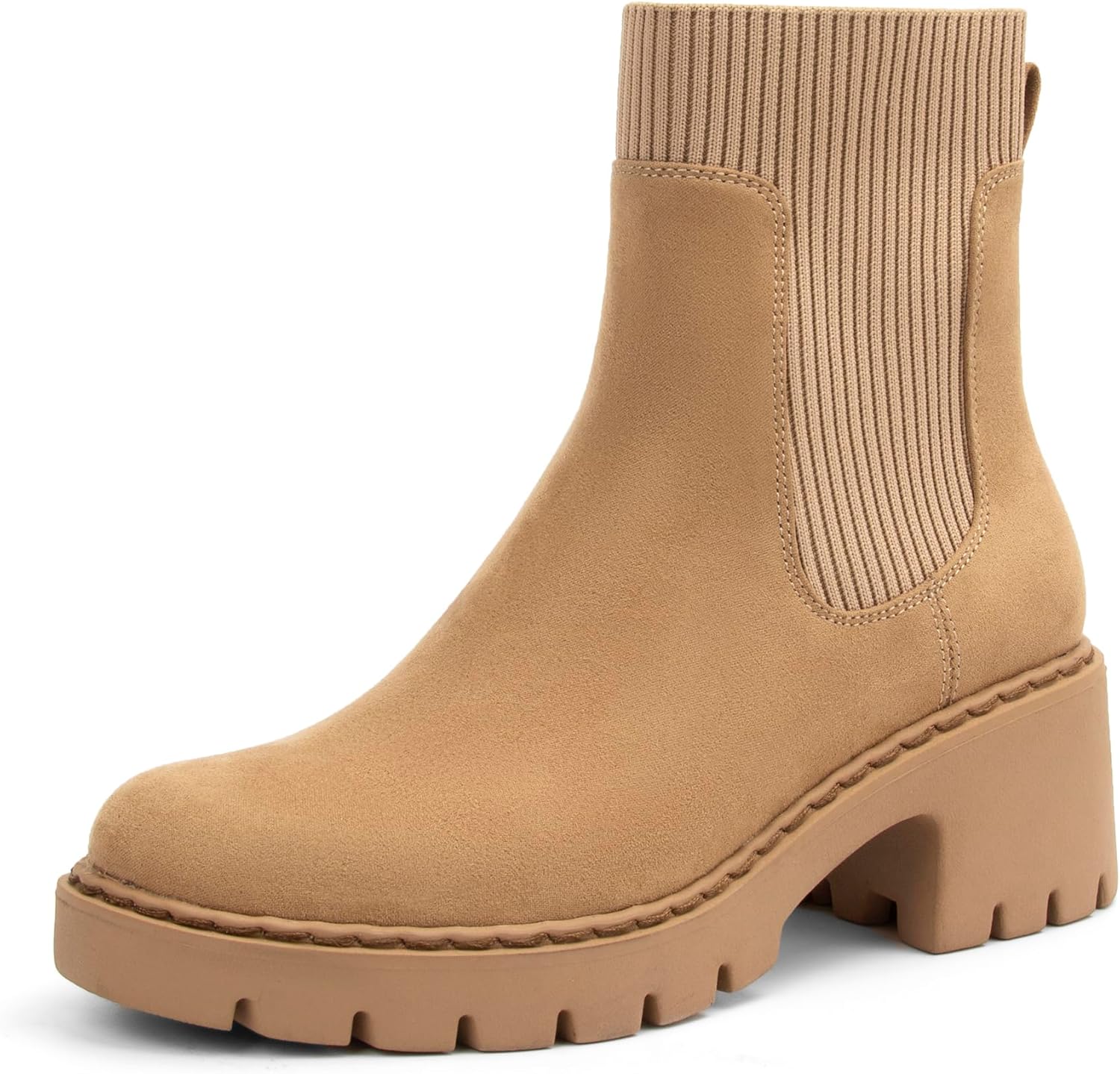 Women's Chelsea Boots Platform Elastic Zippers Chunky Heel Lug Sole Comfort Slip On Boot for Women