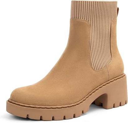 AprCoco Womens Chelsea Boots Platform Elastic Zippers Chunky Heel Lug Sole Comfort Slip On Boot for Women