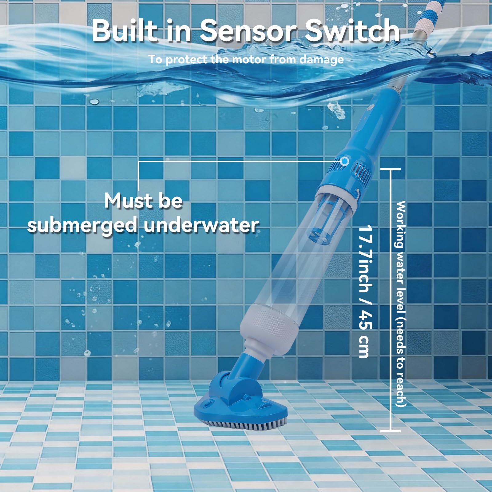 Aspirador de Piscina Batería Inalámbrico, 3 en 1 Limpiafondos Piscina Manual Carga Rápida de 1 Hora 35 L/min Succión Potente y Filtro de 50 μm para SPA Jacuzzi Piscinas Desmontables y Escaleras