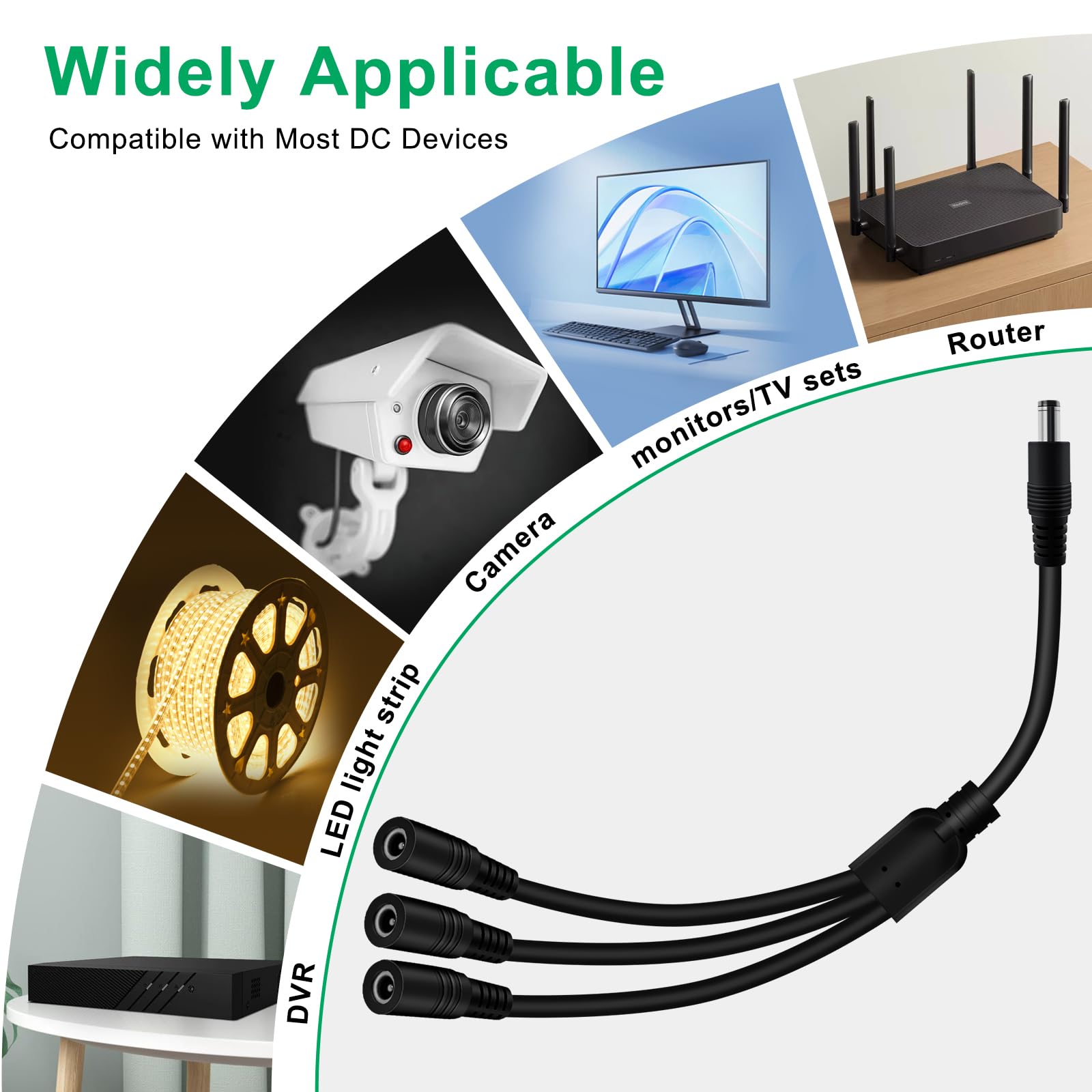 Rozgałęźnik Zasilania DC Typu Y Kabel, 5,5 x 2,1mm,1 Wtyk Męski do 3 Wtyków żeńskich,Przeznaczony do Urządzeń Monitorujących,Routerów,Laptopów itp. (1 Męskie na 3 żeńskie, 70 CM)