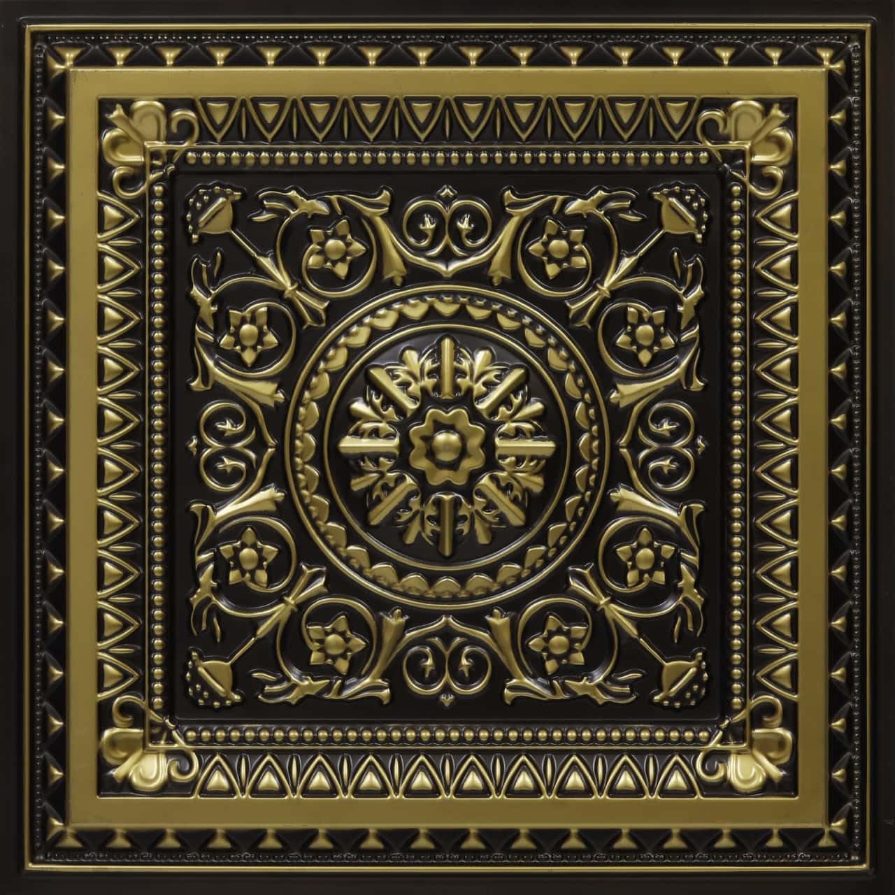 From Plain To Beautiful In Hours 223ab-24x24-10 La Scala PVC 2' x 2' Lay-in or Glue-up Ceiling Tile (Covers / 40 sq.ft), Antique Brass, 10