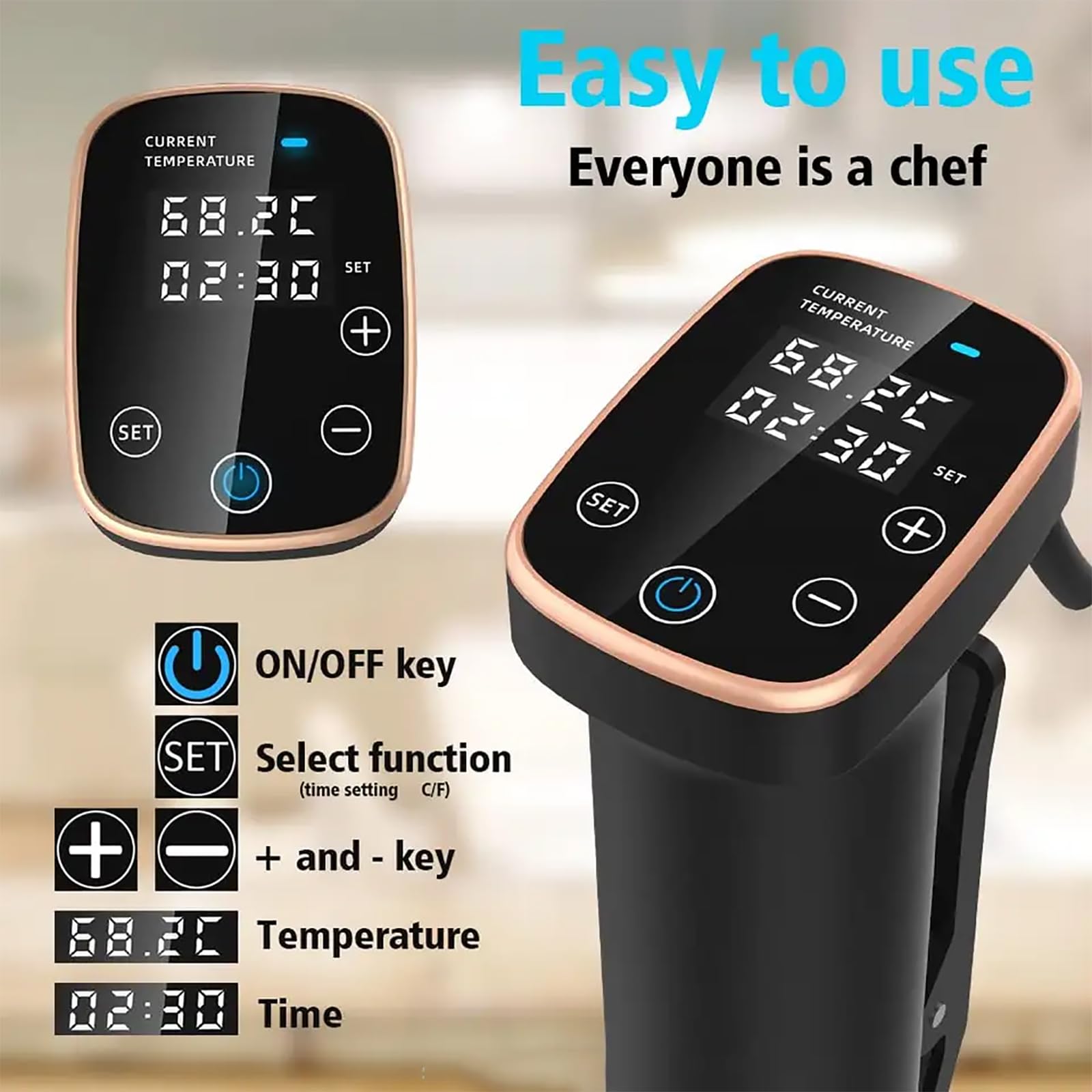 Máquina Sous Vide, Cocina Sous Vide De 1400W Con Pantalla Táctil Y Temporizador LED, Calentamiento De Ciclo Rápido Y Motor De CC Sin Escobillas, Bajo Nivel Ruido, Para Tiernos Y Jugosos Comidas