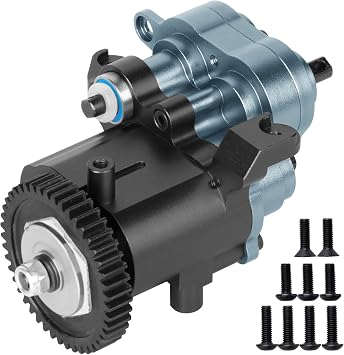 RC Aluminium Gearbox Upgrades Part for 1/10 TRX4 TRX6 RC Crawler,Alloy Transmission Case 2 Speed Transmission Box Gear Box w/Steel Gear Hops up,Titanium & Black