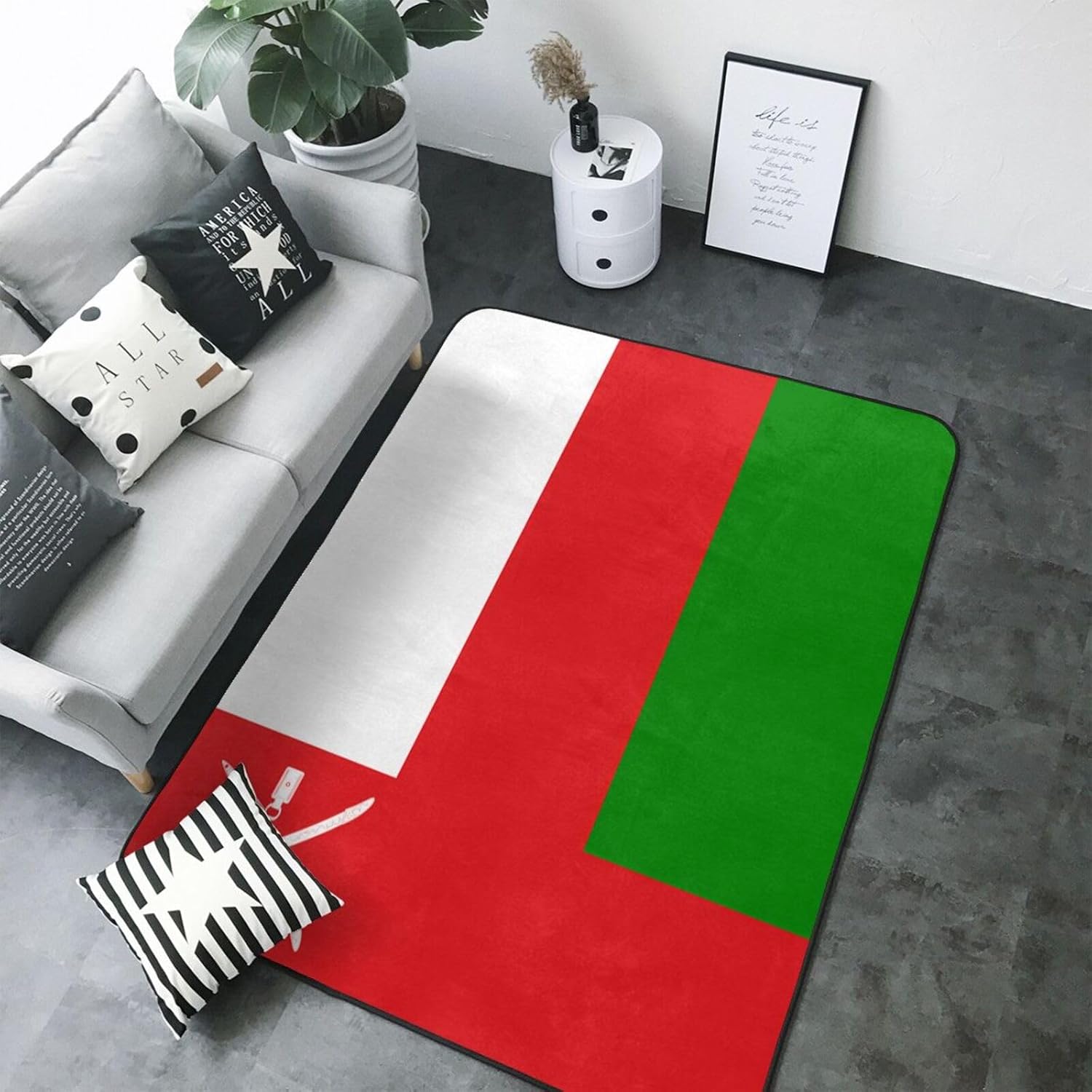 Flag of Oman Printed Floor mat 80x58 inches, Non-Slip Decorative Carpet for Bedroom and Living Room