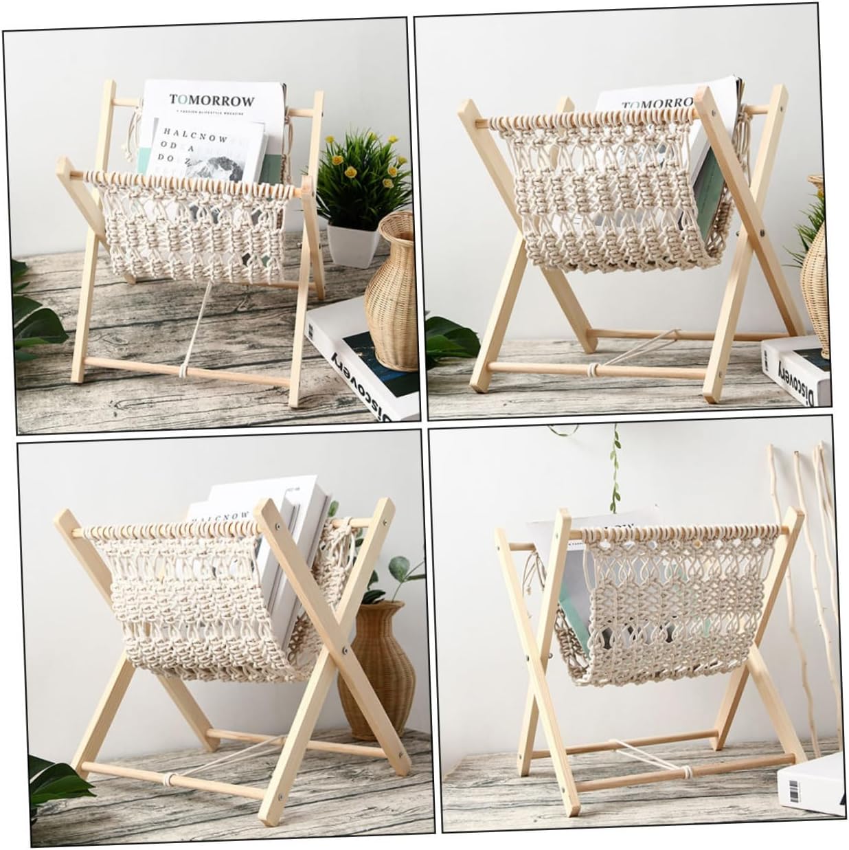 Unomor Cotton Rope Magazine Shelf Multifunctional Storage Stand for Books Magazines and Documents Stylish Design for Home Office Apartment Hotel Use