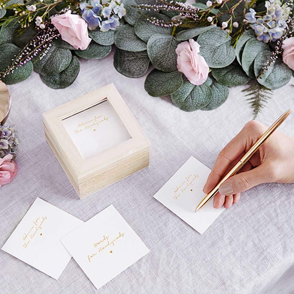 PartyDeco Wooden Guest Book Box with 110 Advice Cards, Unique Wedding Guest Book Alternative - Image 5