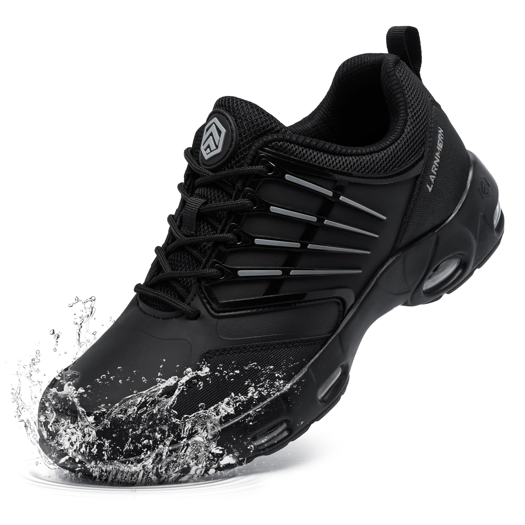 LARNMERN Zapatillas de Cocina Hombre Zapatos de Trabajo Hostelería Calzado Antideslizante sin Puntera (Negro PU,43)