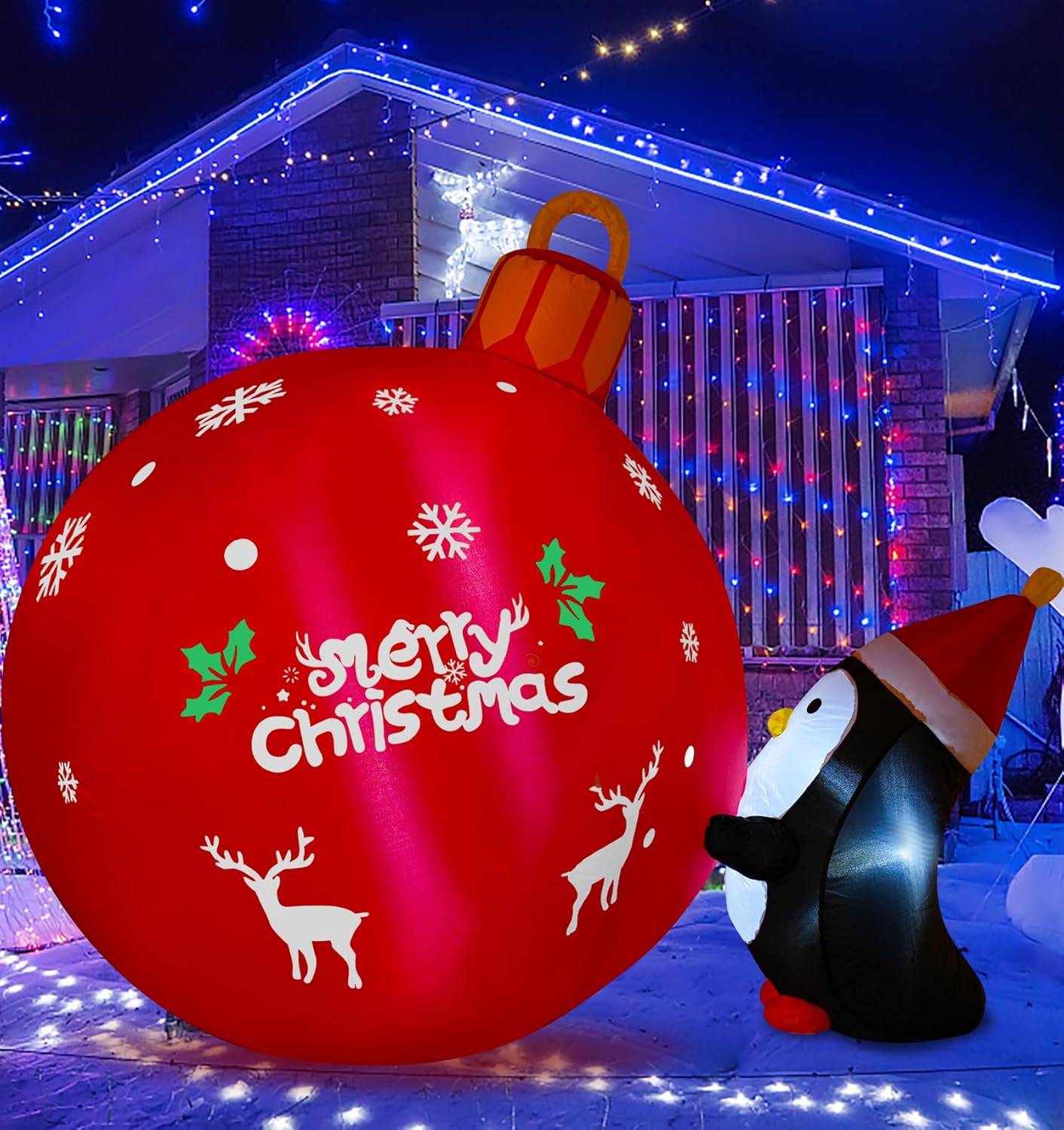 Onory 4FT Christmas Inflatables Outdoor Decorations Inflatable Penguins Push Christmas Bell with Build-in LEDs Blow up Holiday Decorations for Yard Garden Outdoor Indoor Decor