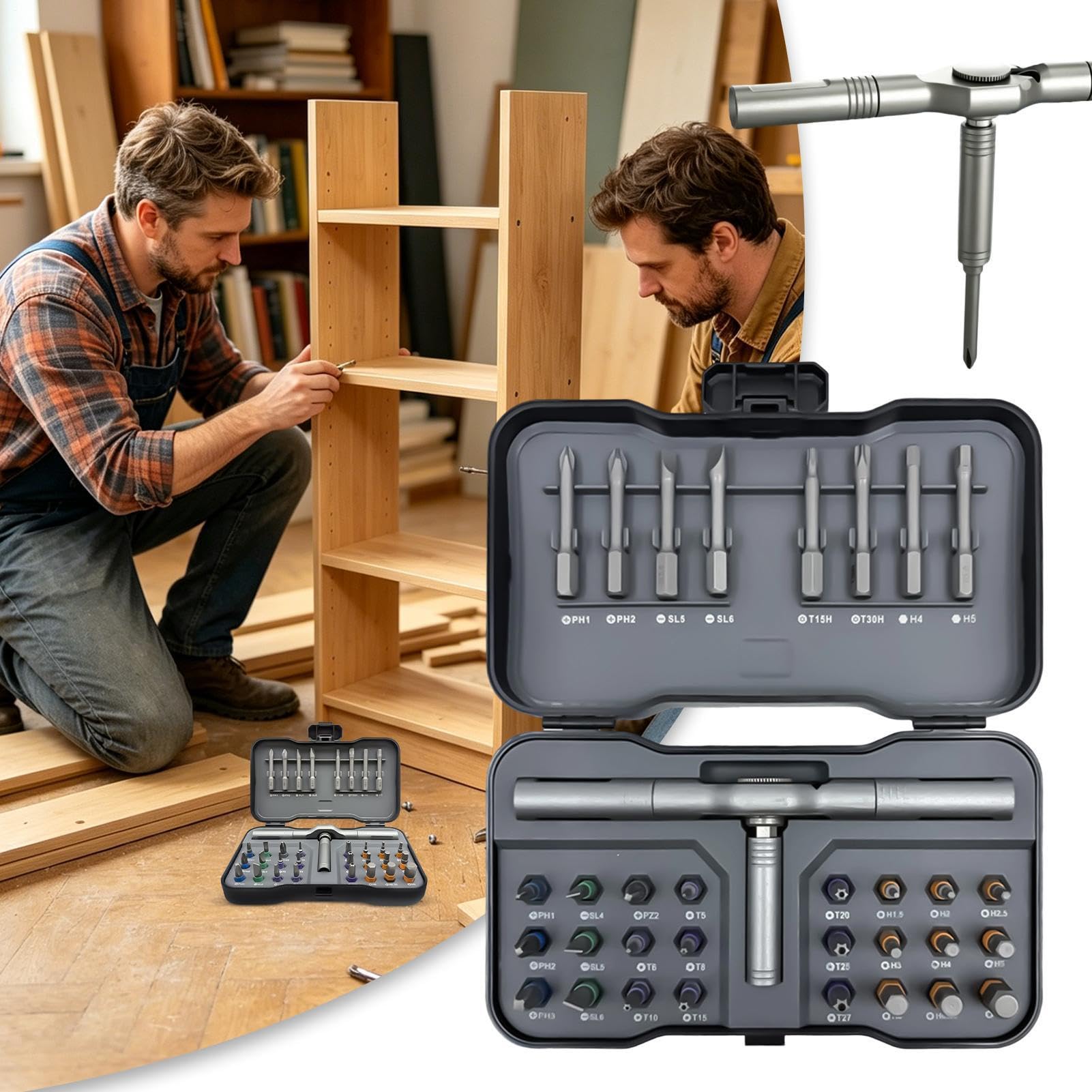 Juego de Destornillador con Trinquete Universal Multi Bit 32 en 1