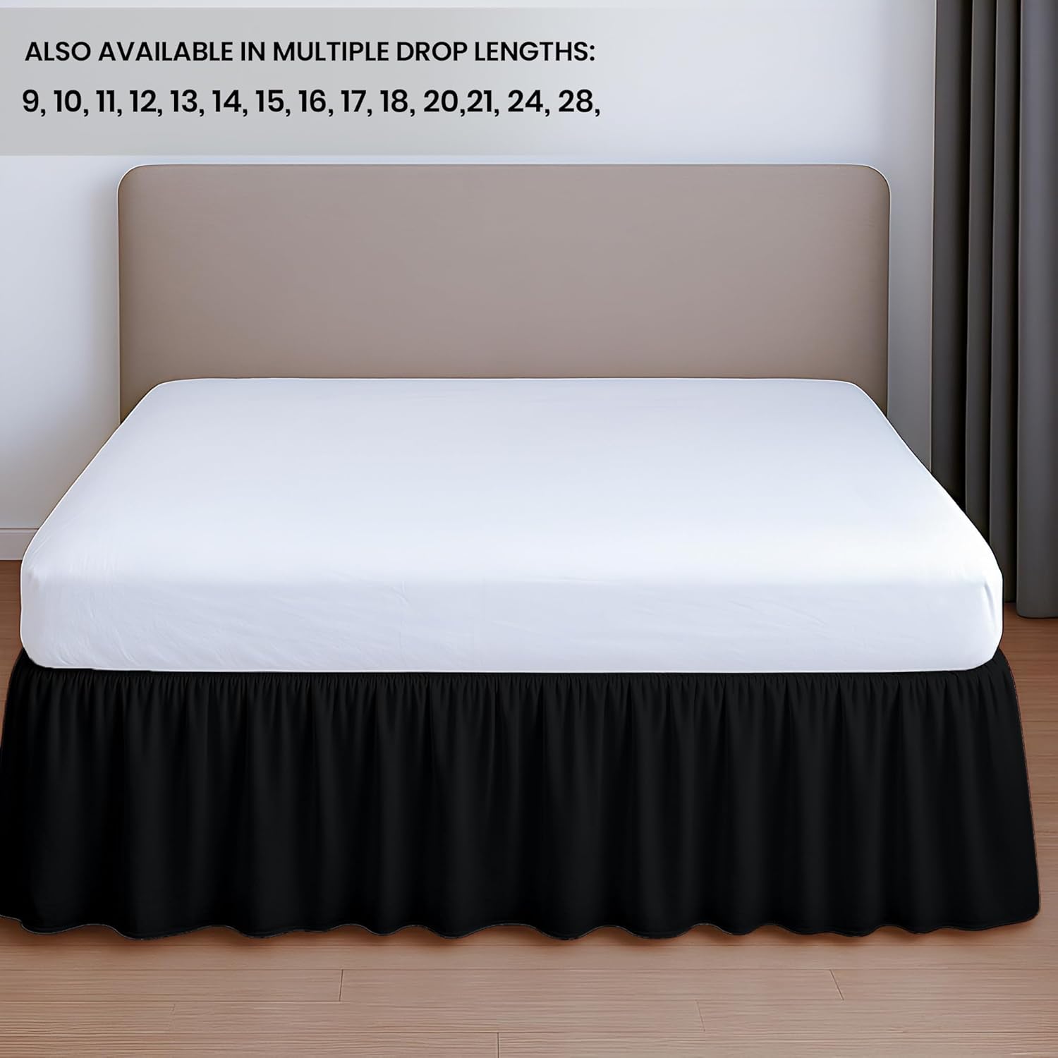 SGI bedding 24 Inch Drop Ruffled Bed Skirt Queen Size - Classic Gathered Styling, Platform Style Dust Ruffle with Secure Fit, Split Corners, Wrinkle-Resistant Microfiber - Black