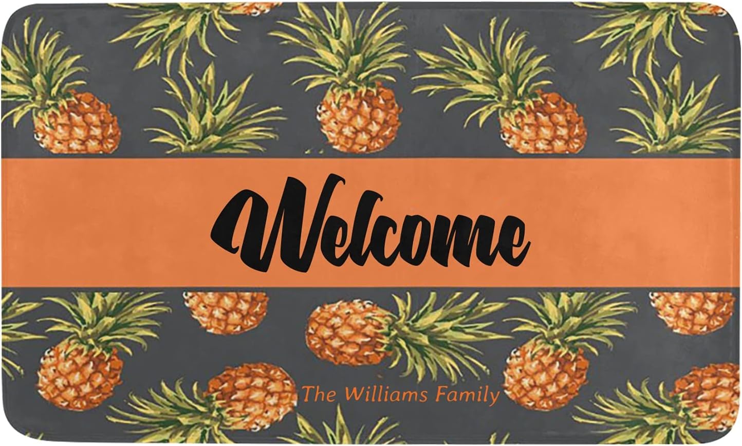 Trendy Personalized Pineapple Personalized Doormat Text Name Custom Indoor Outdoor Pet Mat Entrance Rugs Home Decor Welcome Door Mats 30 x 18 Inch