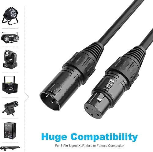 Miniatura 4 de MFL. Cable DMX flexible de 50 pies, 22 AWG, señal de 3 pines (compatible con XLR) macho a hembra, cable para iluminación de escenario, luces de DJ,