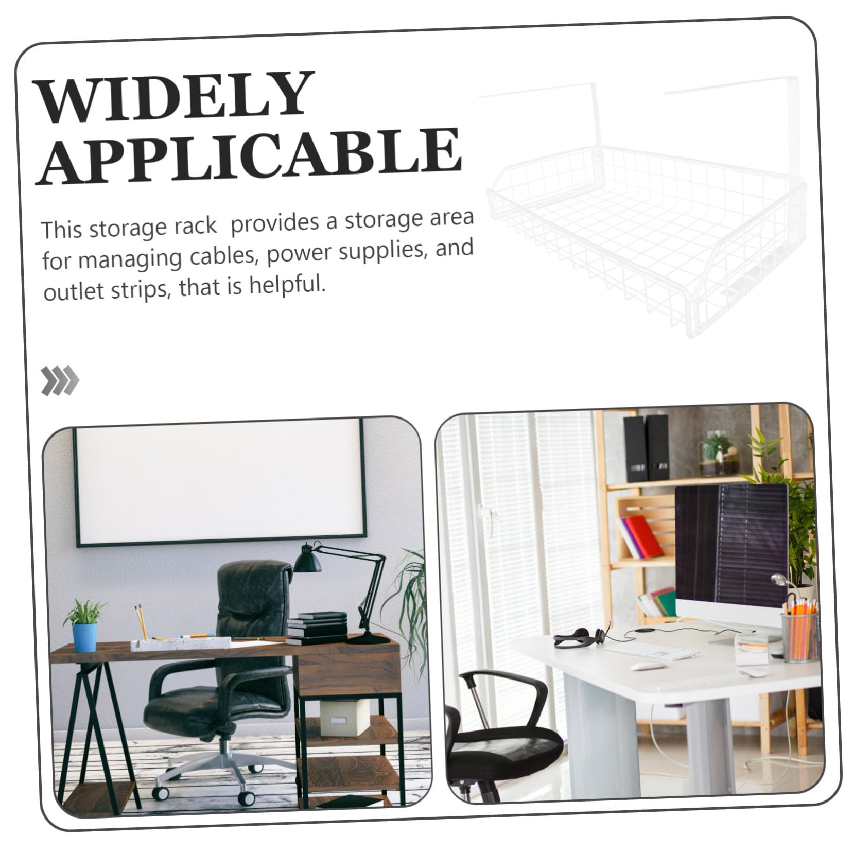 ABOOFAN Organisateur de Câbles sous Bureau Blanc en Fer, Panier de Rangement Réutilisable pour Gestion des Câbles, pour Bureau et Espace sous Table