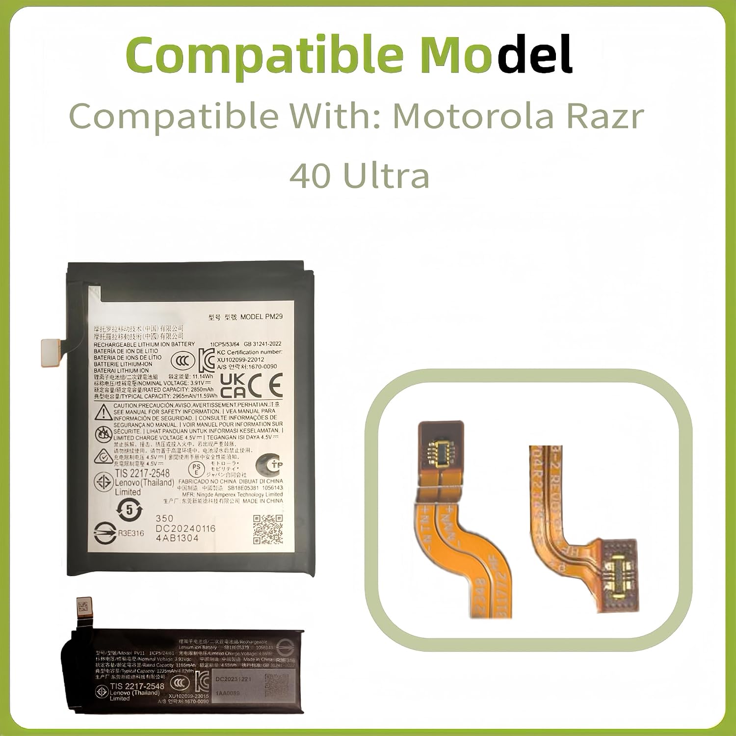 PM29 PV11 Rechargeable Battery Compatible with Motorola Razr 40 Ultra XT2321 with Tools