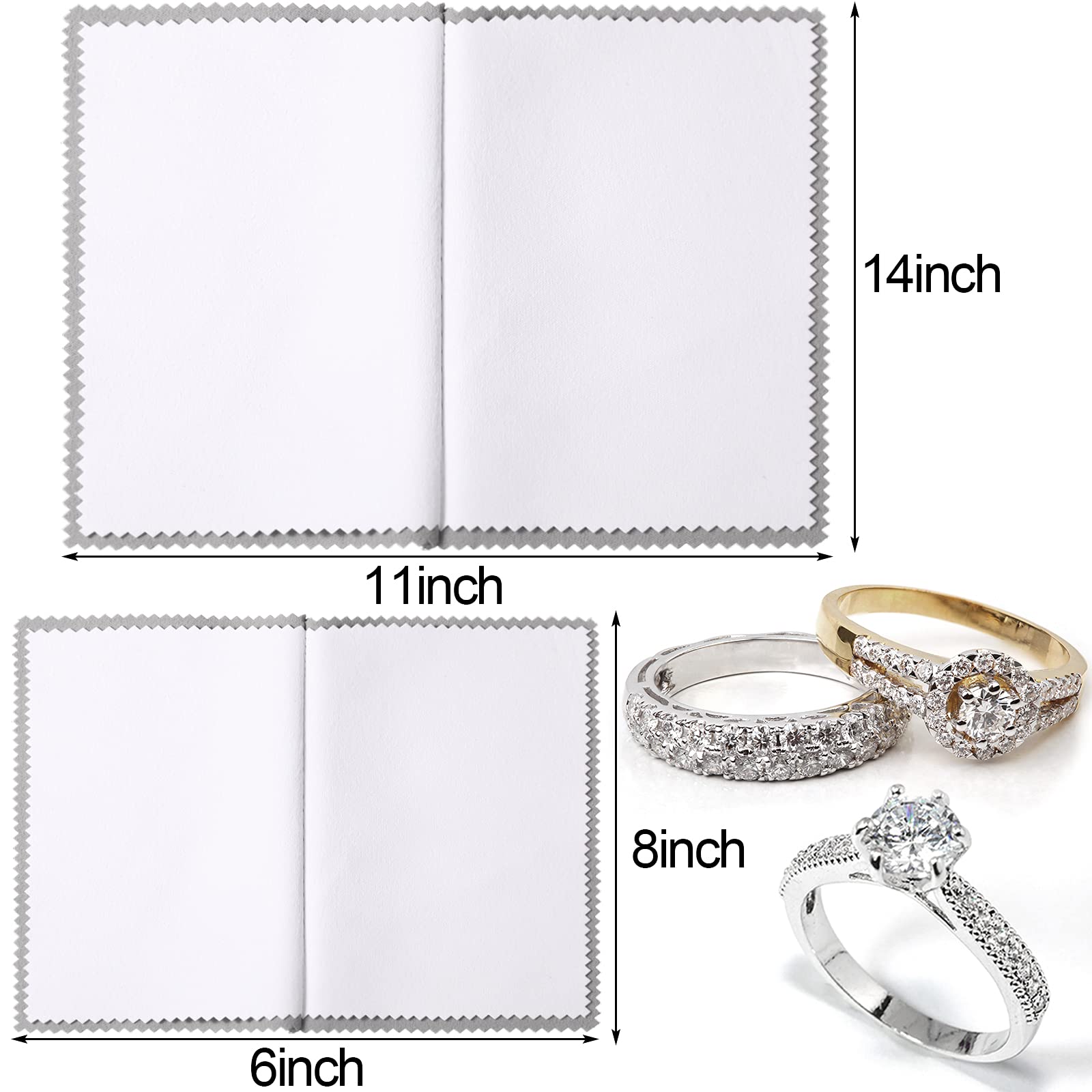 Juego de 8 paños de limpieza de joyería de doble cara, paño de limpieza de joyas, paño de pulido para joyas de oro, plata, platino, relojes, 11 x 14 pulgadas y 6 x 8 pulgadas