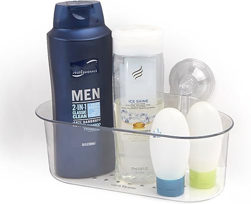 Mind Reader Cesta de ducha, con ventosa para champú, acondicionador y más.