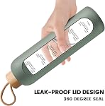PROBTTL 32 Bouteille d'eau en verre de Borosilicate Oz avec marqueur de temps Rappels, fuite preuve réutilisable BPA Bouteille d'eau Motivation Gratuite avec Manche en silicone et Couvercle en bambou (Olive)