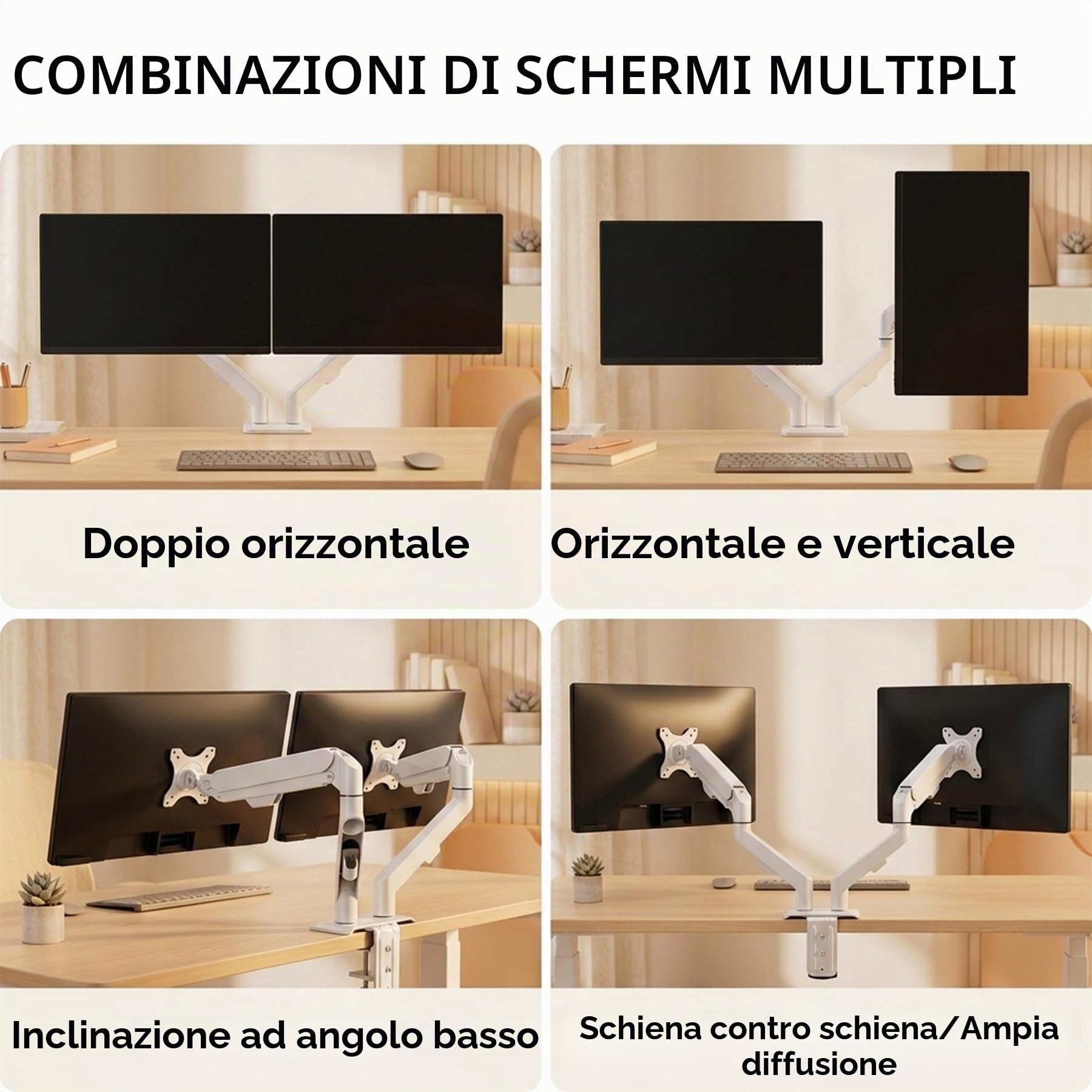 Bianco Supporto Doppio Monitor Scrivania 17-30 pollici Braccio Monitor Arm PC LED LCD Vesa 75 mm e 100 mm, 2-9kg, Molla a Gas, M22W