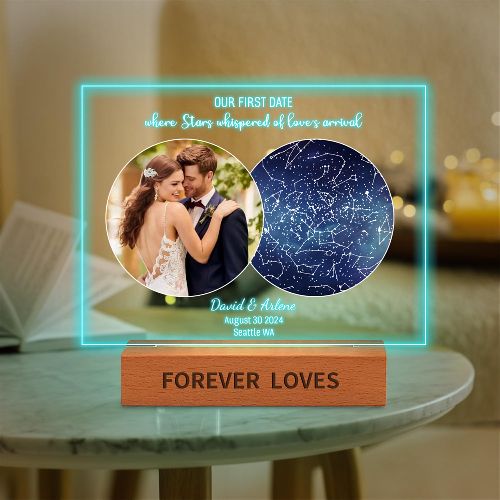 Wasetell Personalized Photo Star Map Night Light for Couple Custom Constellation Star Chart Lamp Our First Date Acrylic Light Birthday Wedding Christmas Engagement Decor Gift for Him Her,Style 5