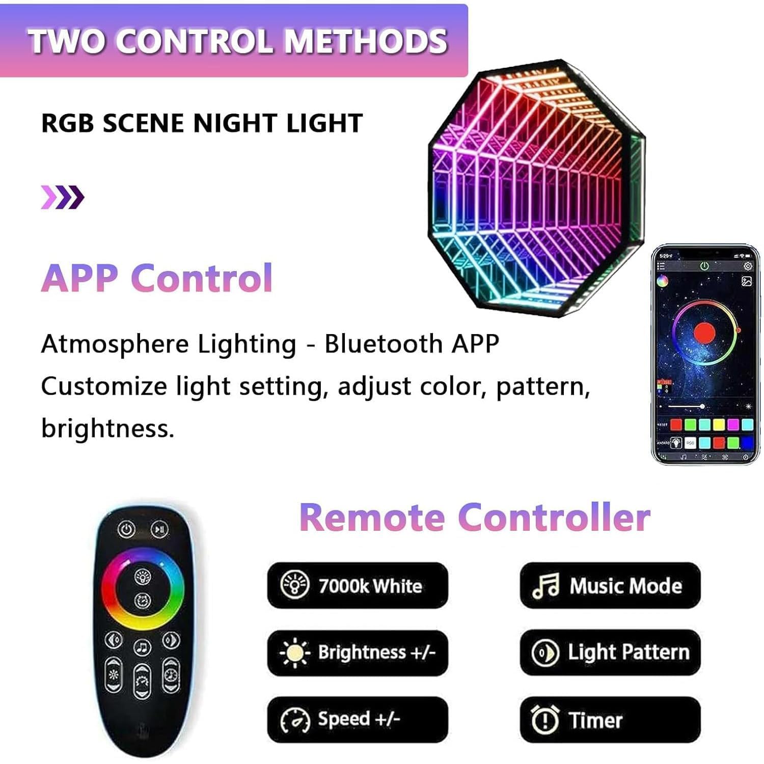 Lampka nocna 3D z lustrem tunelowym – pilot RGB i sterowanie aplikacją, sensoryczne światło nieskończoności do domu, biurka, salonu i dekoracji na imprezę