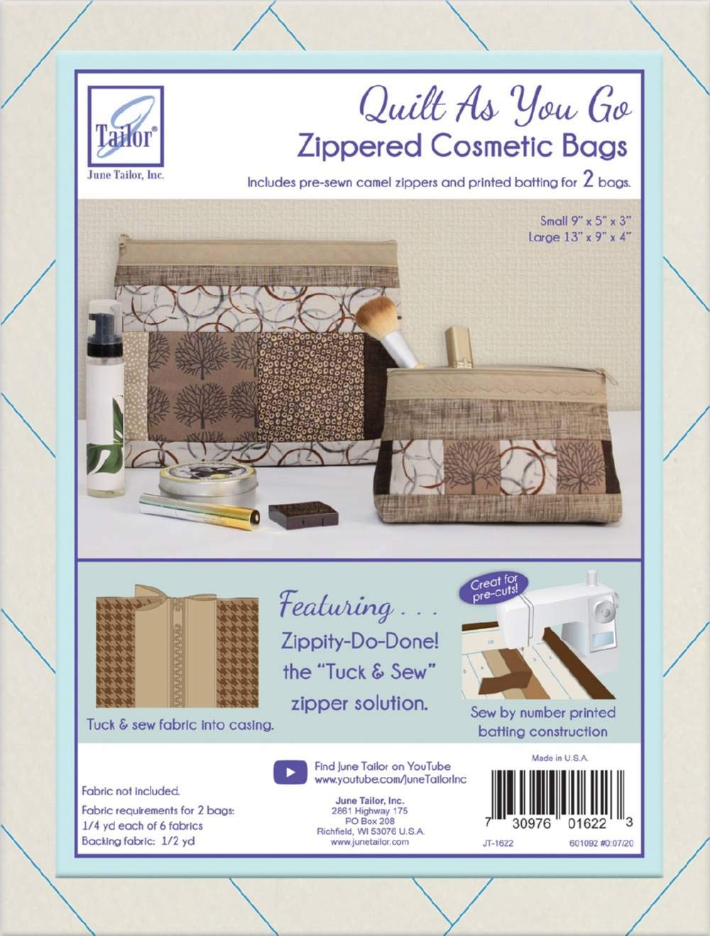 June Tailor Quilt As You Go Cosmetic Bags 2/Pkg-Camel