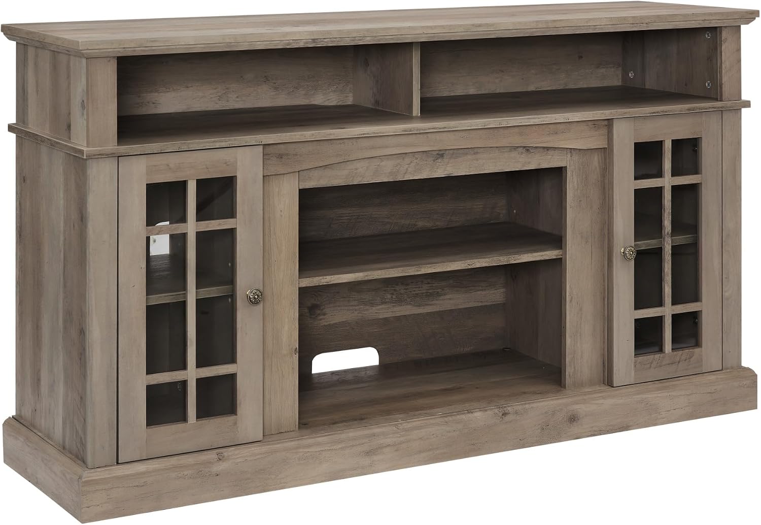 58" Entertainment Center with Glass Door, Traditional American Country TV Stand with Shelves, Large Home Entertainment Console Table for TV Up to 65'' for Living Room (Americana, Gray Wash)