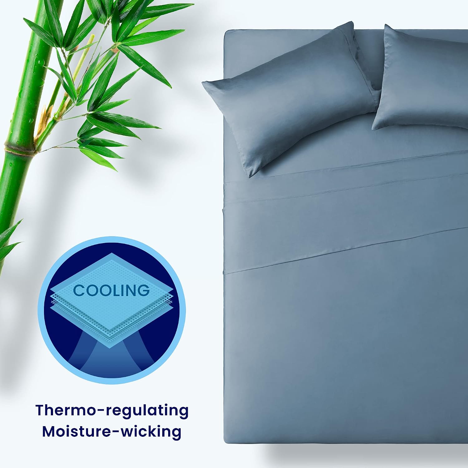 SLEEP ZONE Luxury Cooling Kids Sheets Set Twin 3 Piece - Silky Soft Breathable Bed Sheets Set - Fitted Flat Sheet & Pillowcase Sets - Pilling Free Fade Resistant Deep Pocket 16" (Blue)